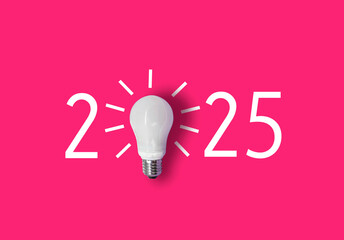 happy new year 2025. year 2025 with light bulb. creativity inspiration ,planning ideas concept	