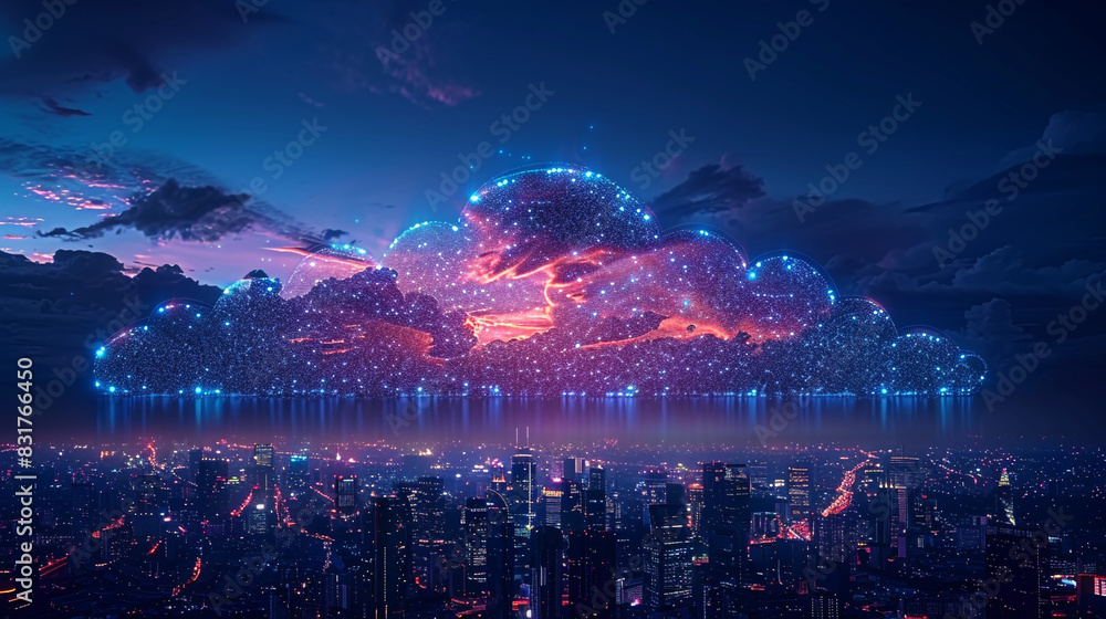 Poster wireless network, high-speed internet, cloud computing, or connect diagram technology data storage.