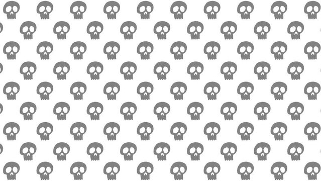 Halloween Background animation small black skulls moving to the left over white background