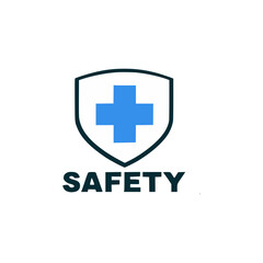 safety with blue cross text logo sticker tshirt vector illustration template design