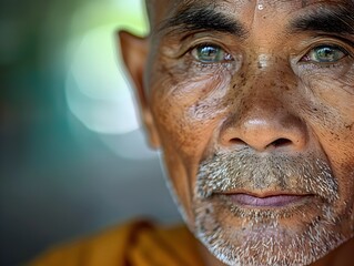 Obraz premium Serene Thai Monk in Tranquil Meditation A Glimpse into Spiritual Focus