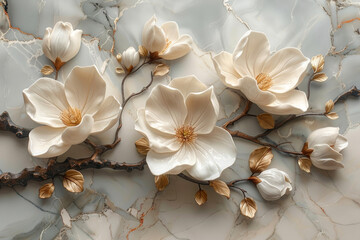 panel wall art, wall decoration, marble background with flowers designs