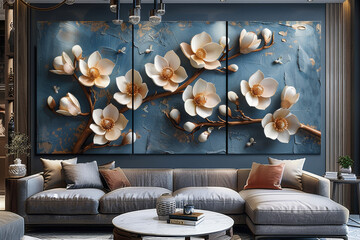 panel wall art, wall decoration, marble background with flowers designs