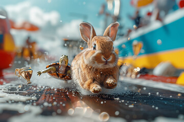 Determined rabbit races slow-moving turtle in surprise competition