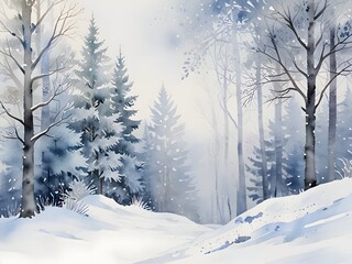 Winter Forest Landscape Watercolor Art