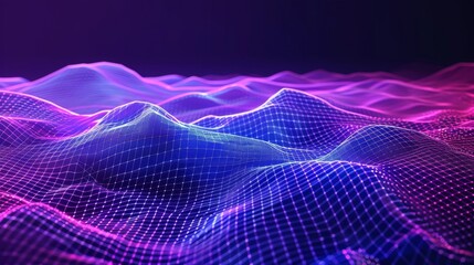 Dynamic wave background in purple, pink and blue lights. Futuristic technology background
