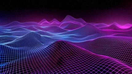 Dynamic wave background in purple, pink and blue lights. Futuristic technology background