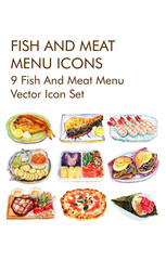 Fish and meat logo vector icon set 