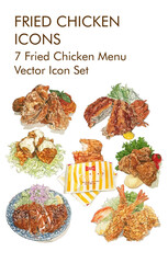 Fries chicken menu logo vector icon set 