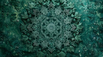 Lace pattern, symmetrical design, dark green and light green palette