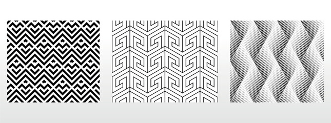 Geometric set of seamless black and white patterns. Simple vector graphics.