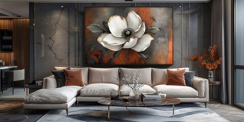 panel wall art, wall decoration, marble background with flowers designs