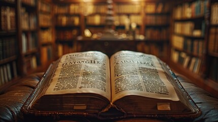 Antique book bathed in warm light, creating a bokeh effect in the background.