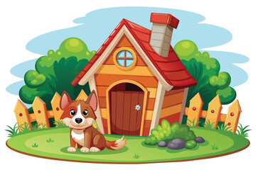 Adorable Dog with Dog House illustration