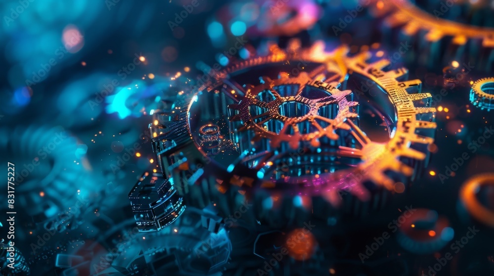 Aufkleber a multicolored cog made of digital numbers and symbols representing the diverse assets being traded 