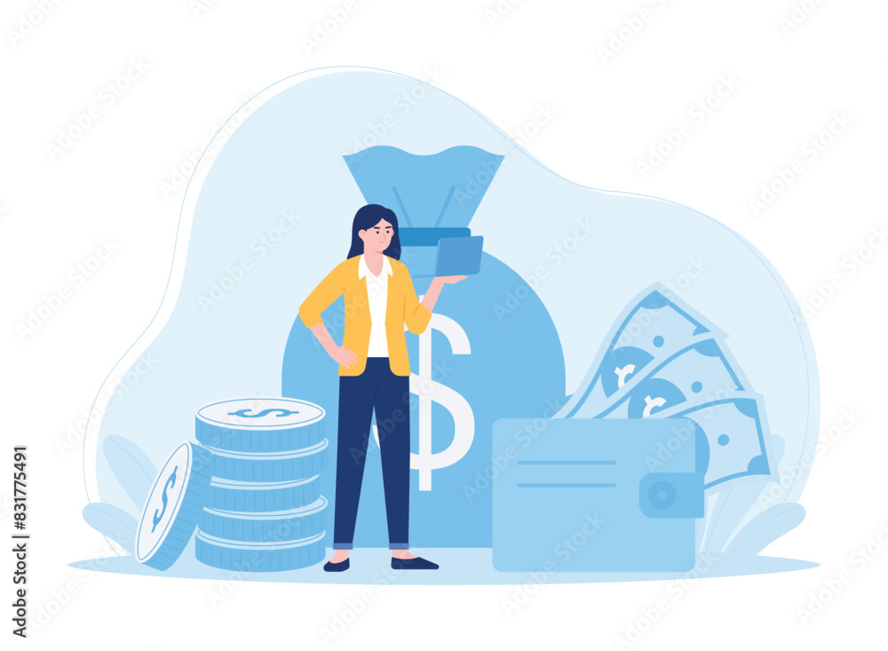 Poster a woman business money investment  concept flat illustration