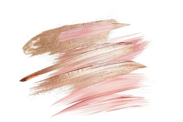 Delicate rose gold brush strokes shimmer softly on a pristine white background, adding a touch of elegance and glamour.