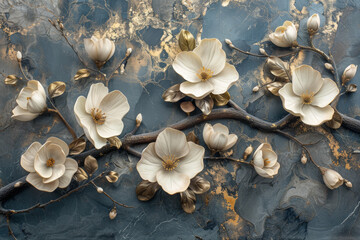 panel wall art, wall decoration, marble background with flowers designs