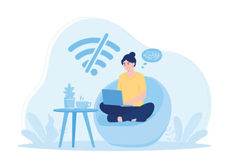 a woman is having internet troubles concept flat illustration