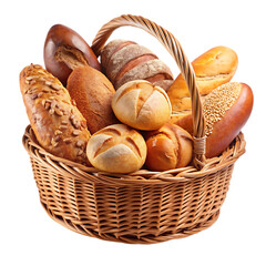 basket with bread on transparent background