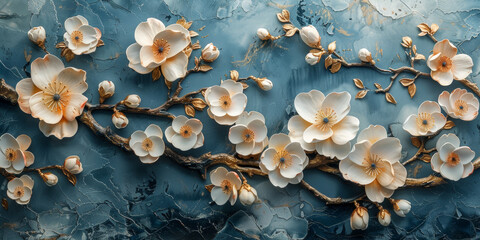 panel wall art, wall decoration, marble background with flowers designs