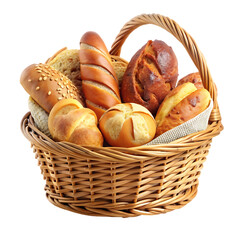 basket with bread on transparent background