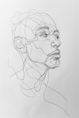 Drawing On Paper Portrait Of A Man with One Black Line Created Using Artificial Intelligence