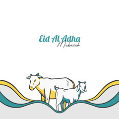 Eid Al Adha festival. banner with goat and cow. hand drawn Vector illustration.