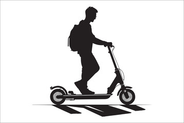 
Electric scooter Silhouette Vector on white background, Man Riding an electric Scooter Silhouette vector illustration.