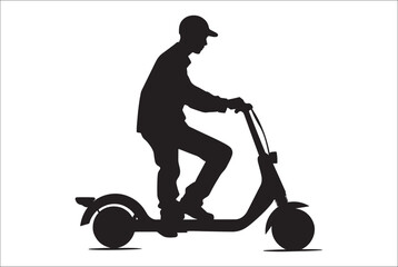 
Electric scooter Silhouette Vector on white background, Man Riding an electric Scooter Silhouette vector illustration.