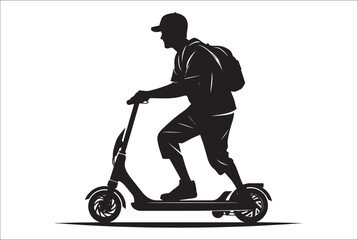 
Electric scooter Silhouette Vector on white background, Man Riding an electric Scooter Silhouette vector illustration.