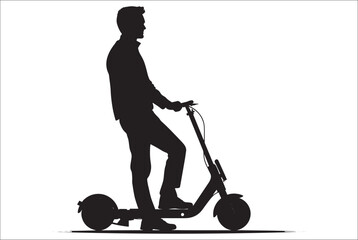 
Electric scooter Silhouette Vector on white background, Man Riding an electric Scooter Silhouette vector illustration.