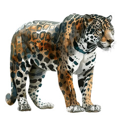 A stunning watercolor illustration of a jaguar with vibrant colors and intricate details, showcasing the beauty and elegance of this magnificent animal.