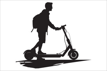 
Electric scooter Silhouette Vector on white background, Man Riding an electric Scooter Silhouette vector illustration.