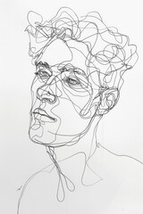 Drawing On Paper Portrait Of A Man with One Black Line Created Using Artificial Intelligence