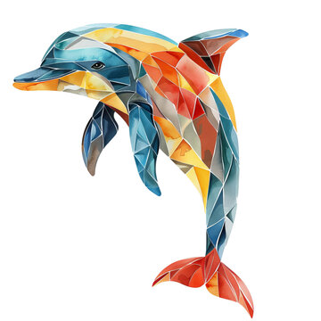 recommend clip art: Colorful geometric dolphin design with vibrant triangular patterns creating a modern and artistic representation of the marine animal.