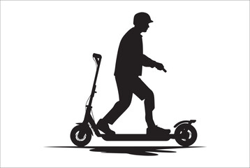 
Electric scooter Silhouette Vector on white background, Man Riding an electric Scooter Silhouette vector illustration.