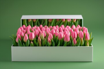 pink tulips in a square package