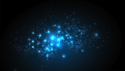 Abstract futuristic - Molecule technology with polygonal shapes on a dark blue background.