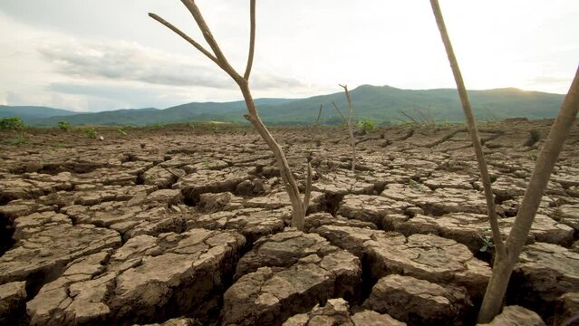 Climate change impact, water in the lake dried up.