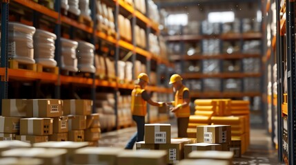 Warehouse workers using barcode scanners, detailed and lifelike