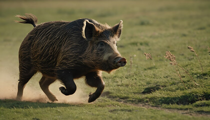 wild boar running in the woods