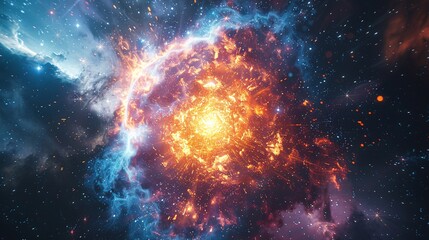 A detailed close-up of a supernova explosion, with the remnants of a massive star scattering into space, leaving behind a vibrant and colorful nebula.