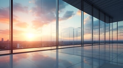 Breathtaking Cityscape Sunrise Reflected in Sleek Glass High-Rise Building