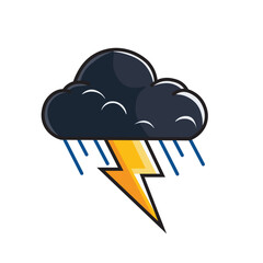 Illustration Vector Graphic Cartoon of a Lightning and Rain Clouds Dancing in Harmony Under the Sky