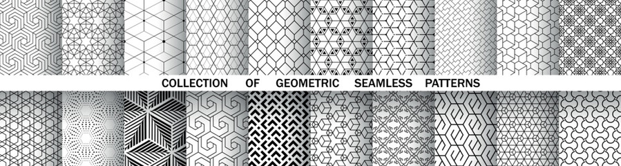 Geometric set of seamless black and white patterns. Simple vector graphics.