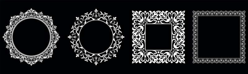 Set of decorative frames Elegant vector element for design in Eastern style, place for text. Floral black and white borders. Lace illustration for invitations and greeting cards.