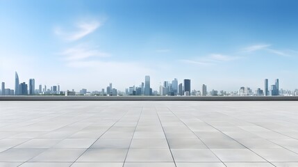 Fototapeta premium Expansive Cityscape with Pristine Skyline and Empty Concrete Floor