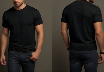 Men's Black T-Shirt Template and white background