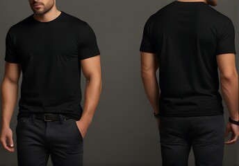 Men's Black T-Shirt Template and white background